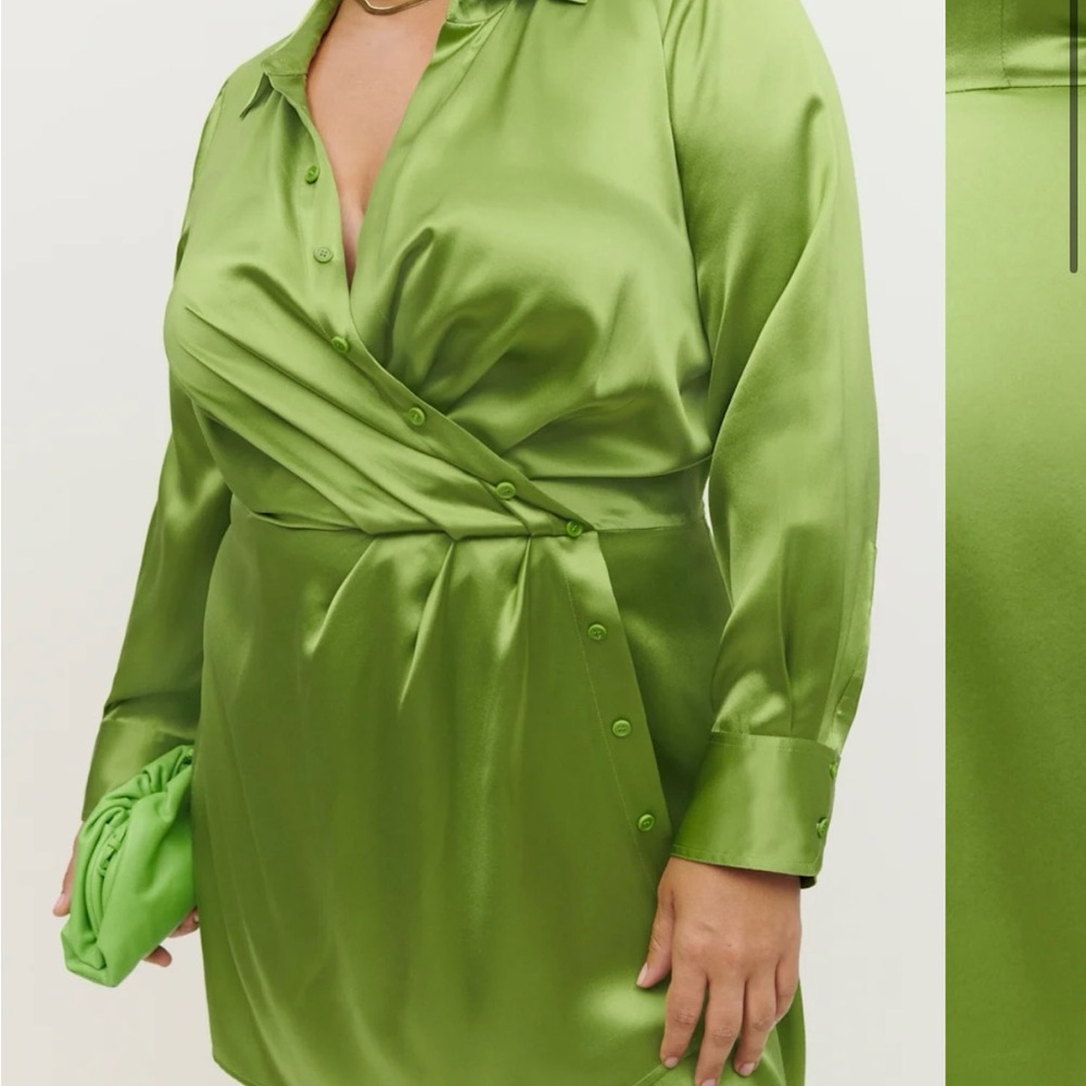 Reformation satin Green Wrap Dress